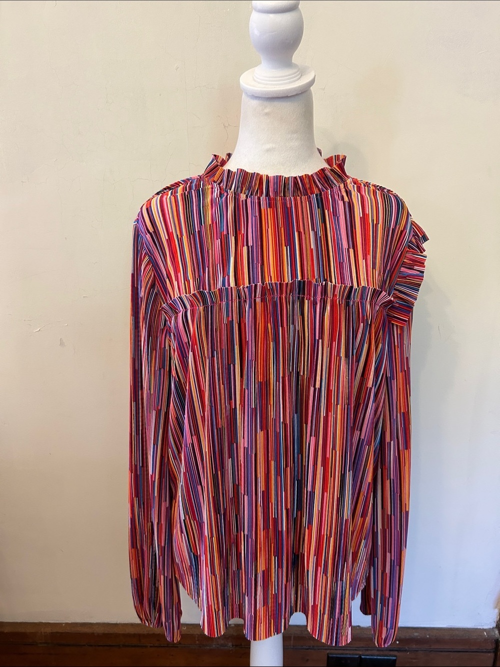 CPS Femme Multicolor Striped Ruffle-Neck long sleeve Blouse Size L EUC